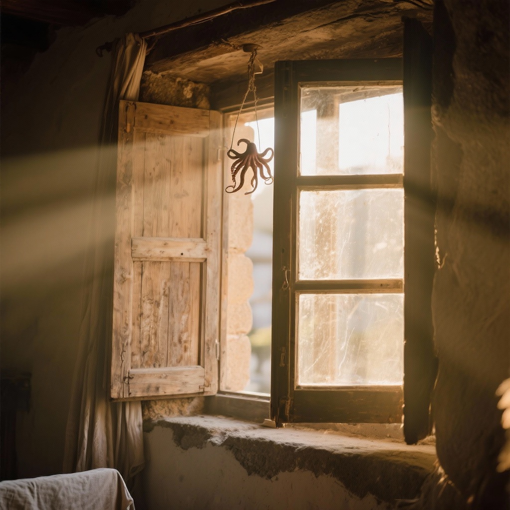 Ventana antigua restaurada en la casa del valle.