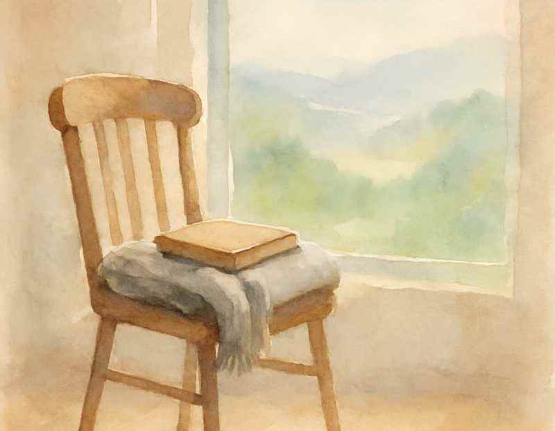 Habitación tranquila con una silla junto a una ventana con vistas al valle en Sucamiño.