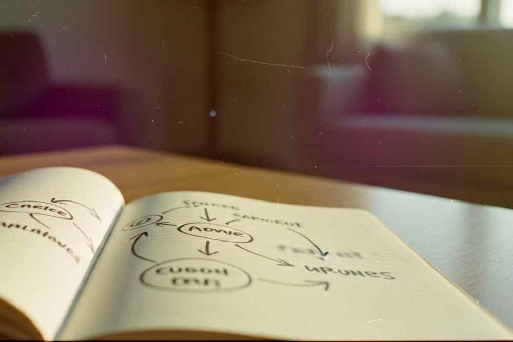 Cuaderno con un boceto de diagrama hecho a mano representando una idea en desarrollo.